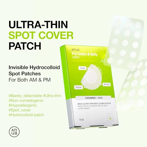 ANUA Ultra-Thin Spot Cover Patch, Invisible Hydrocolloid Pimple Patches for Face,